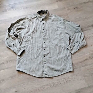 Nordstrom Natural Style Shirt 16.5 L Cotton Green Long Sleeve Button Up Pocket